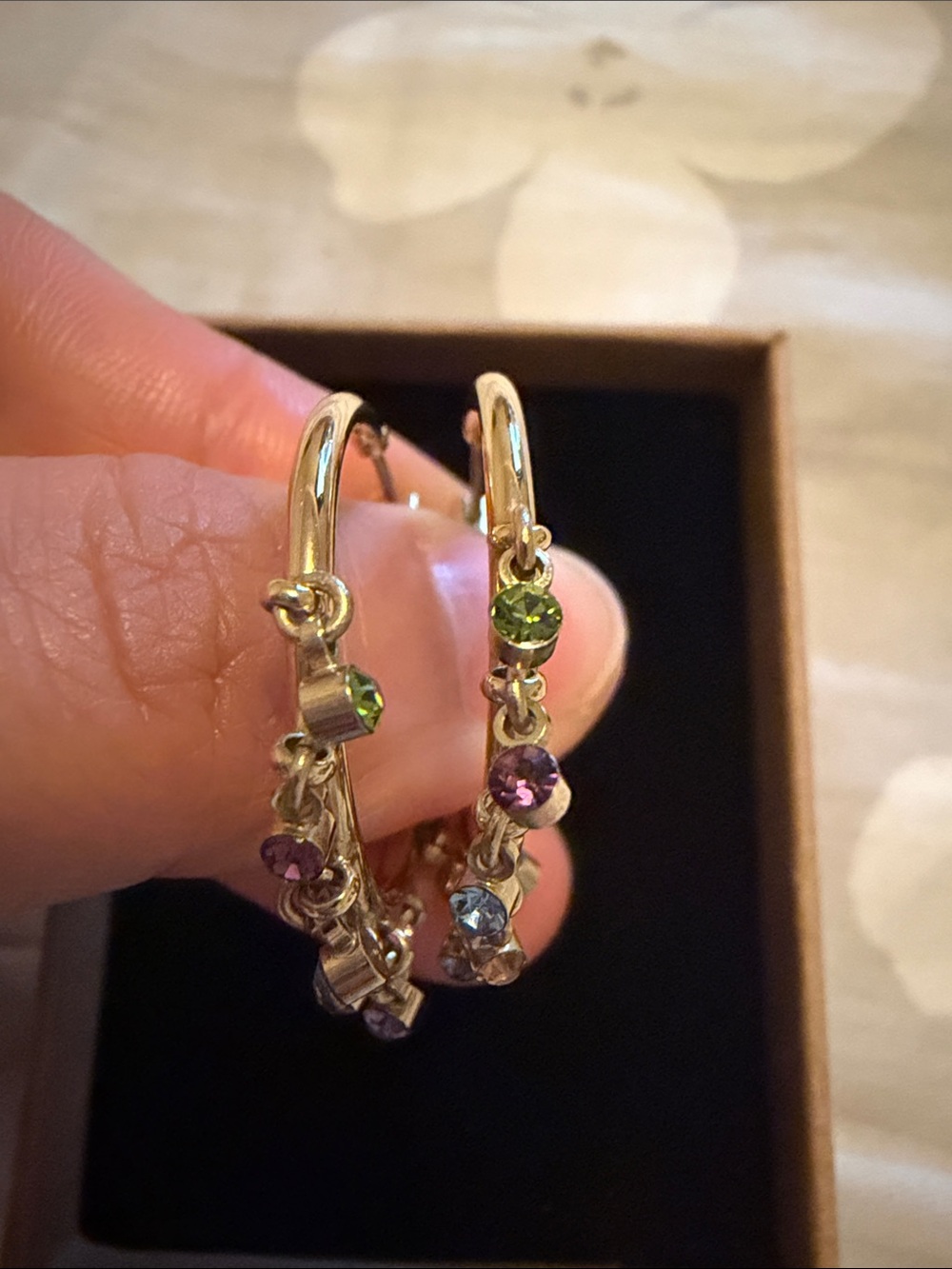 Gold-Tone Hoop Earrings with Multicolor Crystal Accents